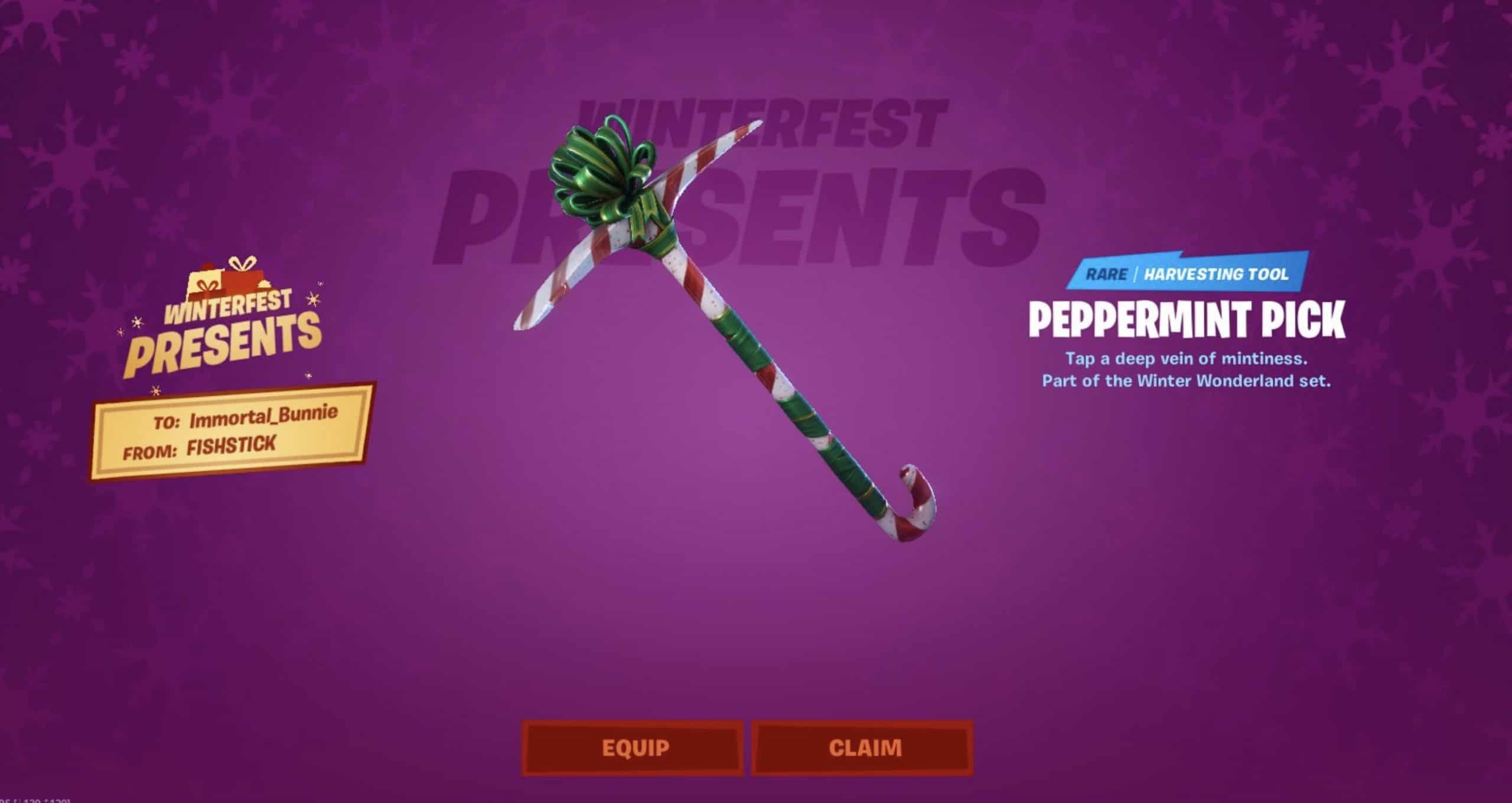 Peppermint Fortnite Winterfest Pickaxe