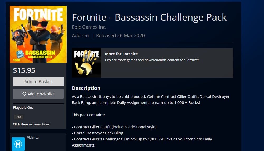 Fortnite Bassassin Challenge Pack PlayStation Store NZ