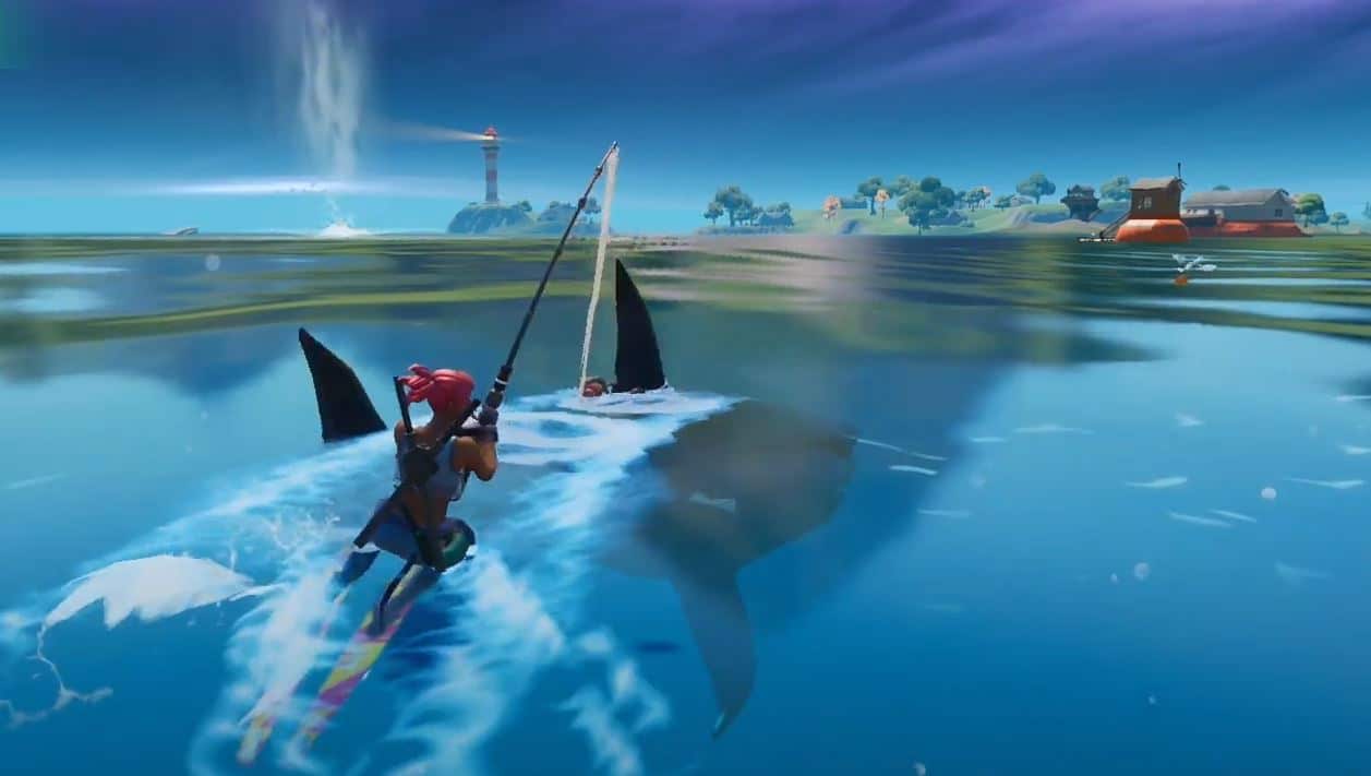 Aquaman Challenge: How to use a Fishing Pole to Ride Behind a Loot Shark at  Sweaty Sands - Fortnite Insider