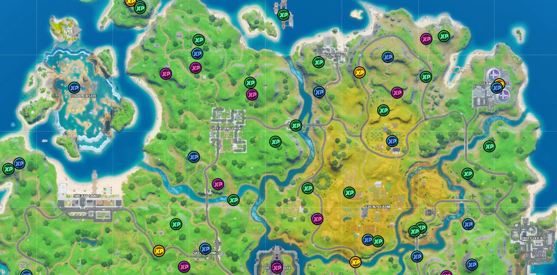 All Fortnite Xp Coin Locations Map Level Up Quicker Faster In Season 3 Fortnite Insider