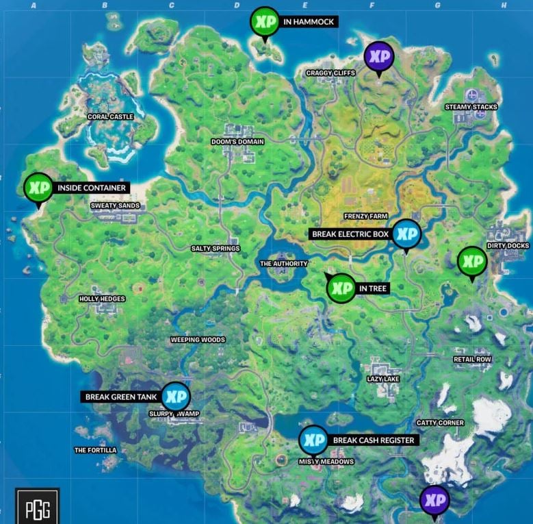 Fortnite Saison 4 Semaine 2 Pièces XP Carte De Tous Les Emplacements