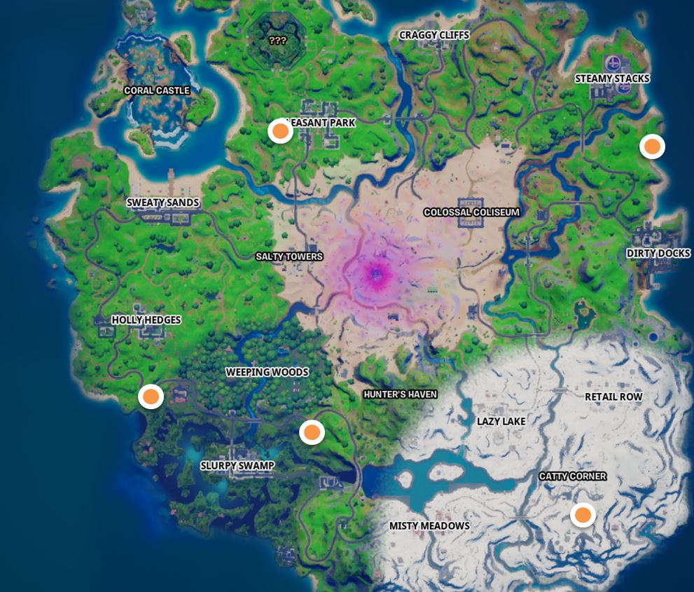 Todas las ubicaciones de los puestos avanzados de Snowmando Mapa de Fortnite
