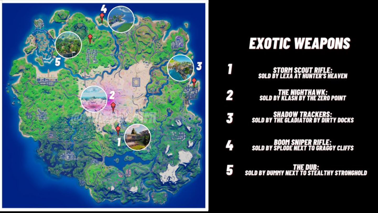 Exotic Weapon Locations Fortnite Season 7 Fortnite Season 5 Exotic Weapons How And Where To Find Exotic Weapons In Fortnite Locations