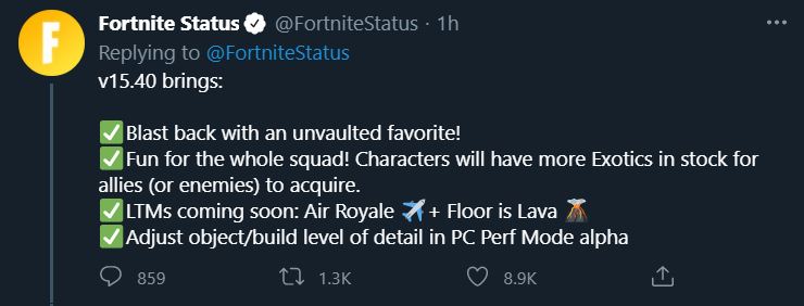 New Fortnite Update v15.40