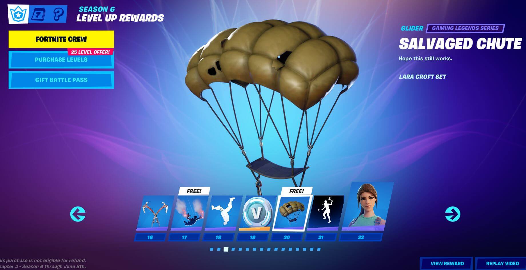 Fortnite Chapter 2, Season 6 Battle Pass Rewards - Level 16 - 22