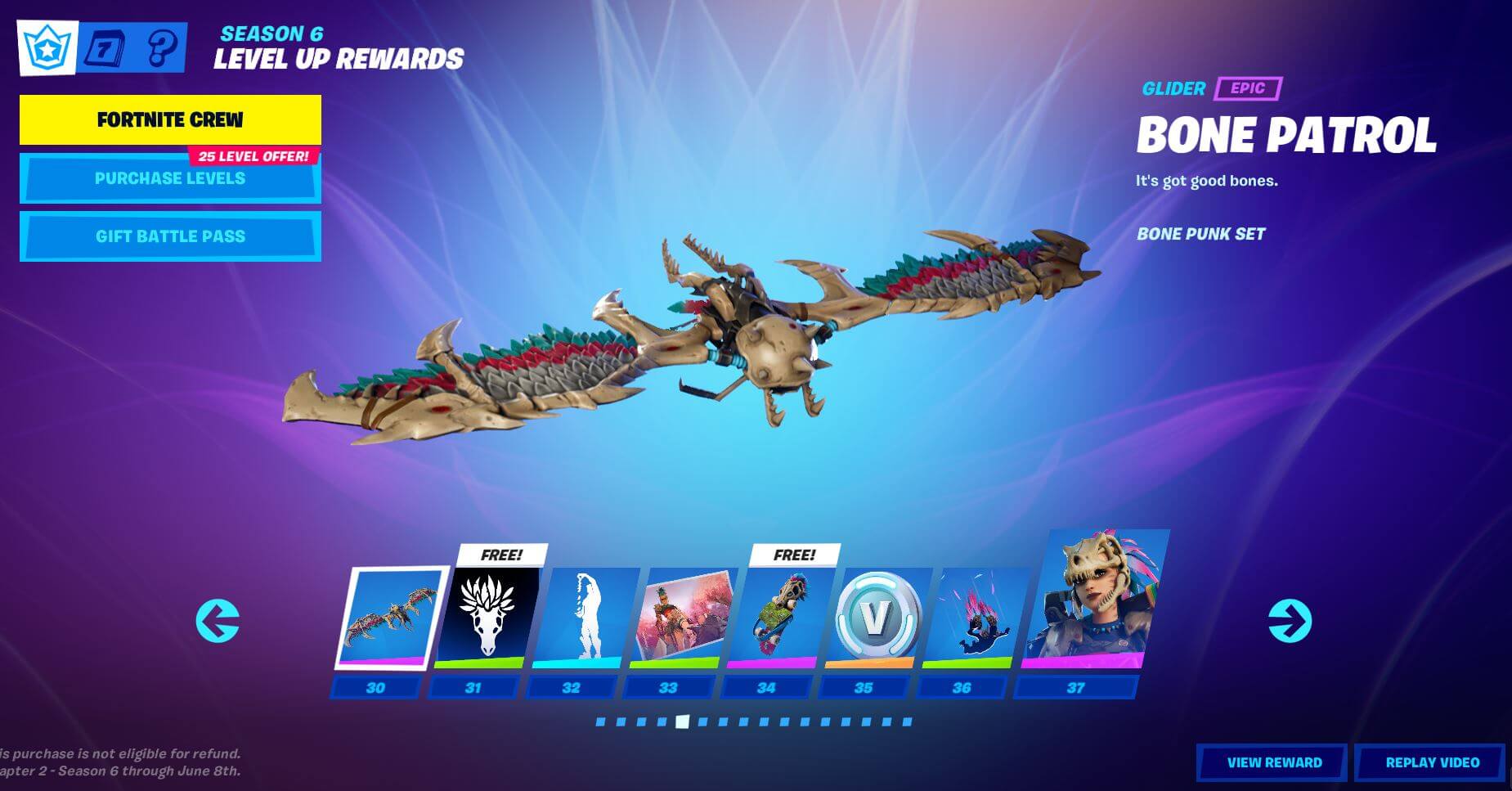 Fortnite Chapter 2, Season 6 Battle Pass Rewards - Level 30 - 37