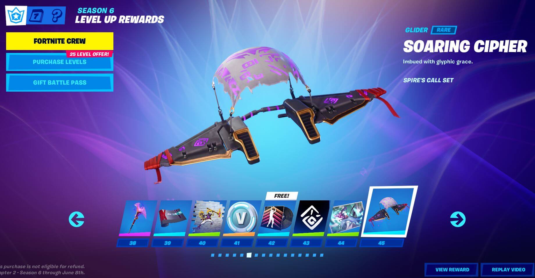 Fortnite Chapter 2, Season 6 Battle Pass Rewards - Level 38 - 45