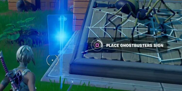 Place Ghostbuster Signs in Holly Hedges, Dirty Docks, or Pleasant Park Fortnite