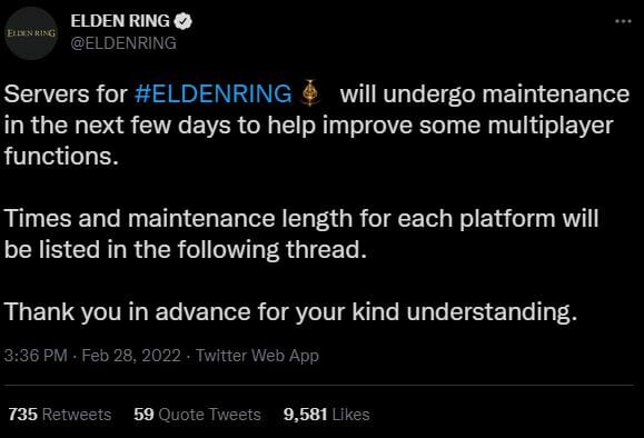 Elden Ring Servers Downtime Maintenance