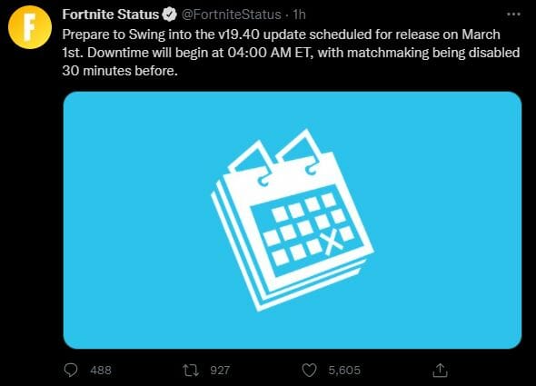 Fortnite 19.40 Update March 1 2022