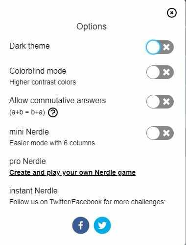 Nerdle Settings