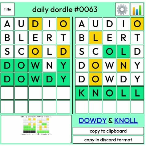 Daily Dordle 63 Answer - 28th March 2022
