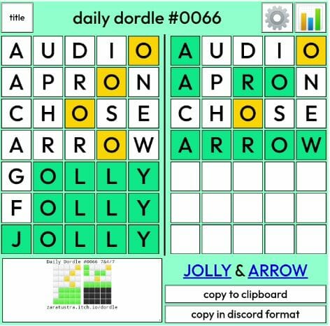 Daily Dordle 66 Answer - 31st March 2022