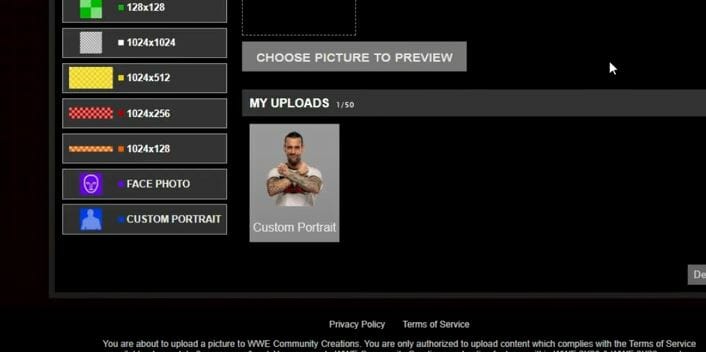 wwe 2k20 upload image sizes