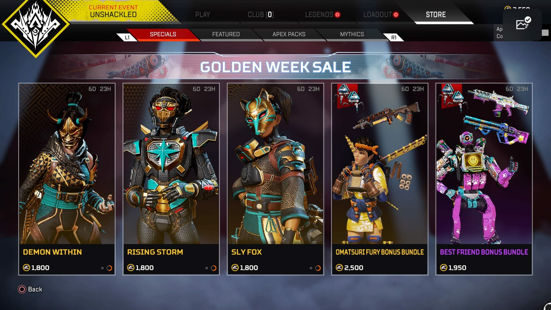Apex Legends Golden Week Sale Bundles