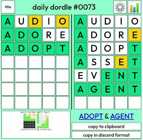 Daily Dordle 73 Answer - 7th April 2022