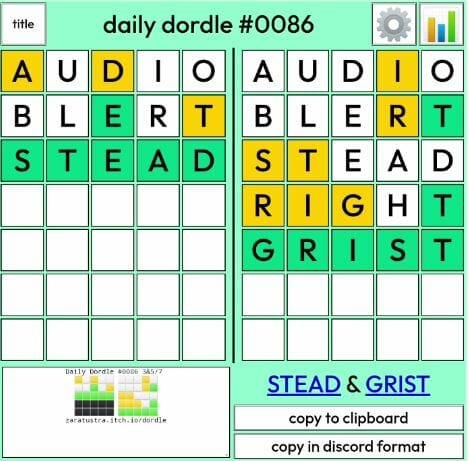 Daily Dordle 86 Answer - April 20th, 2022
