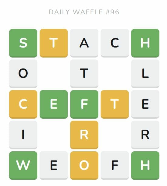 Daily Waffle Game 96 Puzzle - April 27th 2022