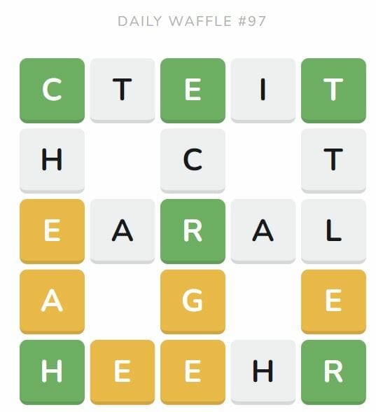 Daily Waffle Game 97 Puzzle - April 28th 2022
