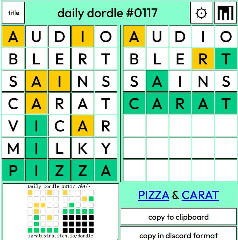 Daily Dordle 117 Answer - 21st May 2022