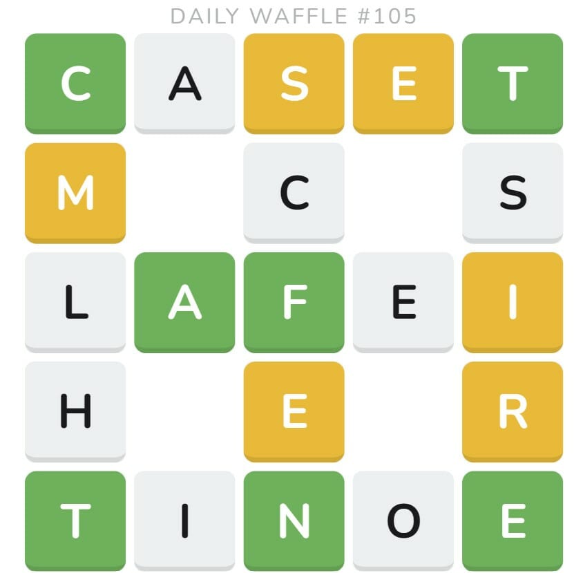 Daily Waffle Game 105 Puzzle - May 6th 2022
