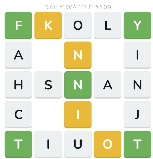 Daily Waffle Game 109 Puzzle - May 10th 2022
