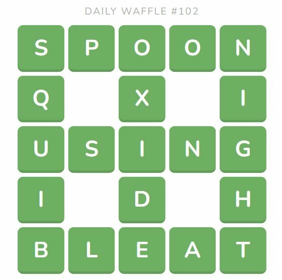 Daily Waffle Game Answer 102 Puzzle - May 3rd 2022