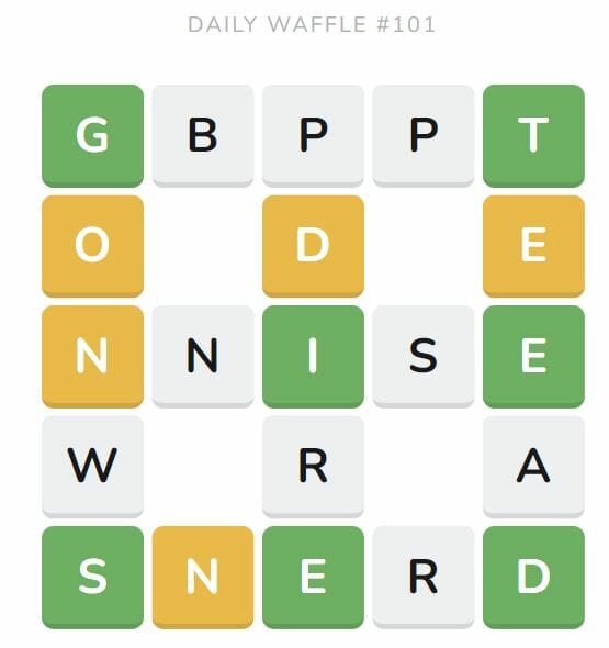 Daily Waffle Game Puzzle 101 Puzzle - May 2nd 2022