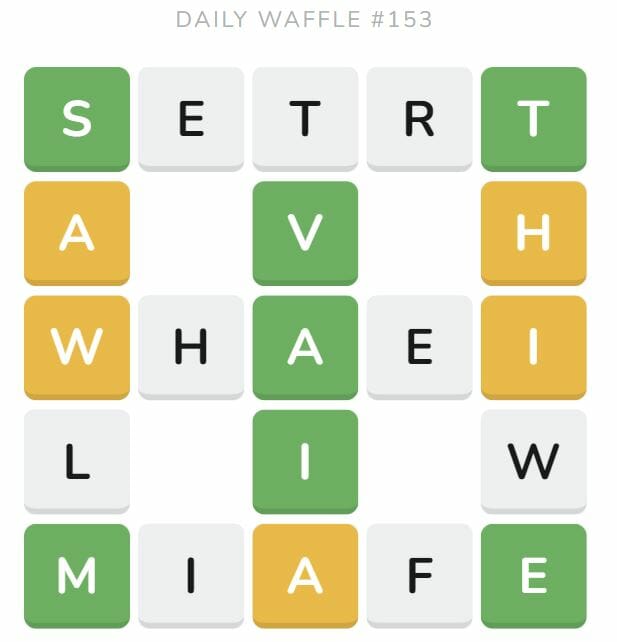 Daily Waffle Game 153 Puzzle - June 23rd 2022
