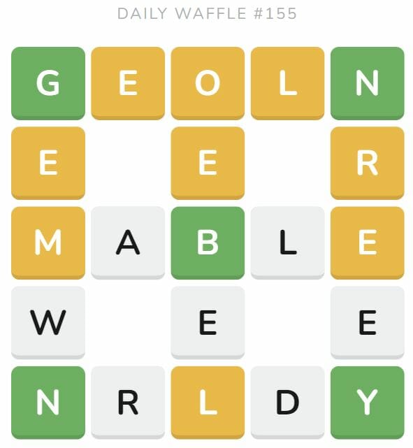 Daily Waffle Game 155 Puzzle - June 25th 2022