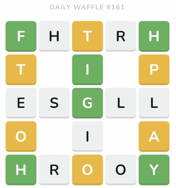 Daily Waffle Game 161 Puzzle - July 1st 2022