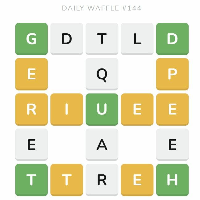 Daily Waffle Game Puzzle 144 - June 14th 2022