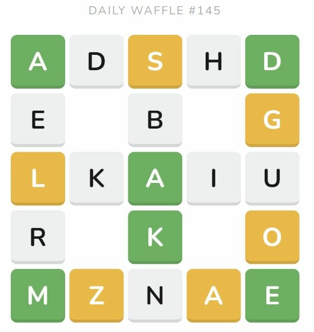 Daily Waffle Game Puzzle 145 - June 15th 2022