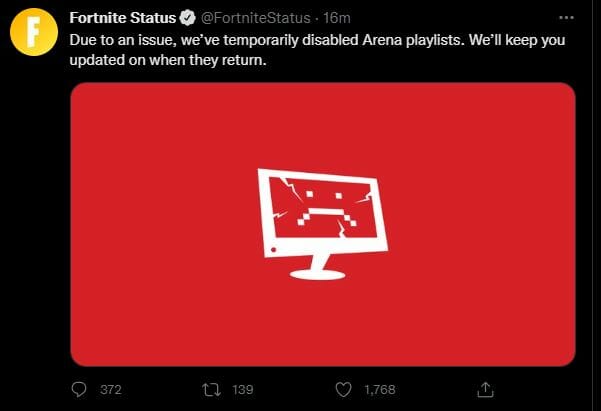 Why is Arena Disabled in Fortnite June 3 2022
