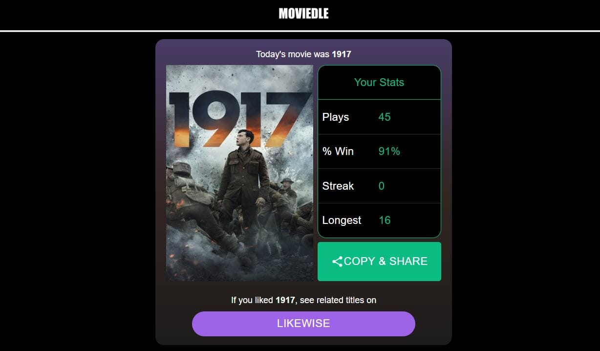 Daily Moviedle Answer - 26th July 2022