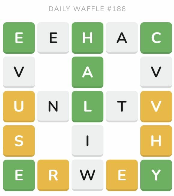 Daily Waffle Game 188 Puzzle - July 28th 2022