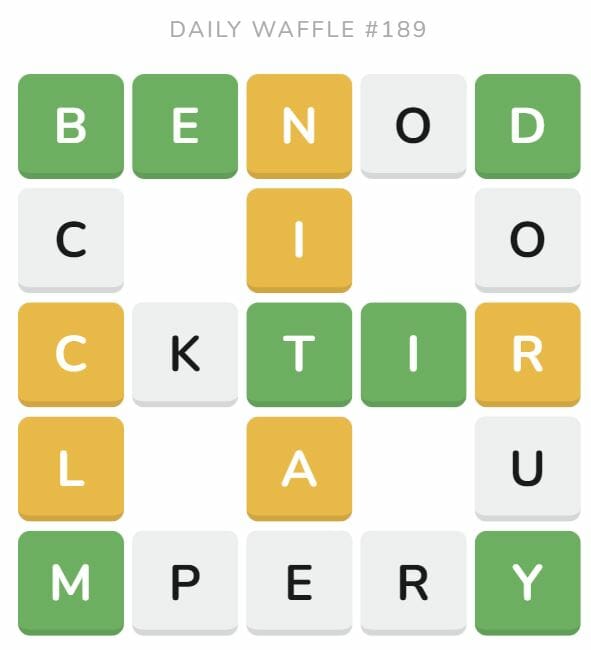 Daily Waffle Game 189 Puzzle - July 29th 2022