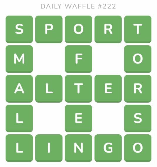 Daily Waffle Game 222 Answer - August 31st 2022