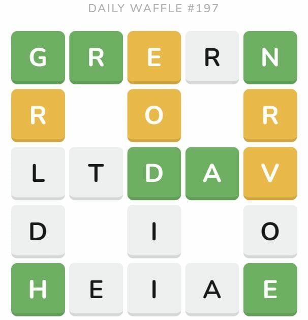 Daily Waffle Game Puzzle 197 - August 6th 2022