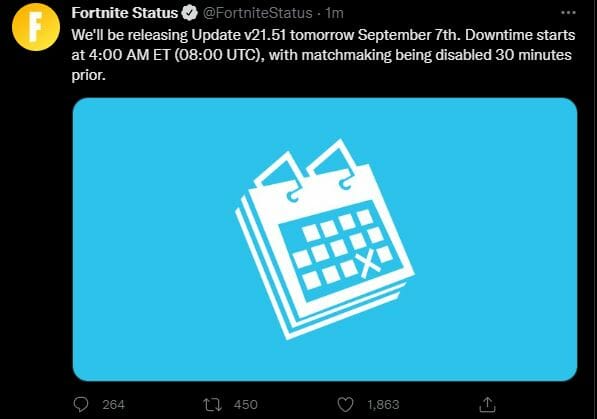Fortnite Time Server Maintenance 21.51 September 7 2022