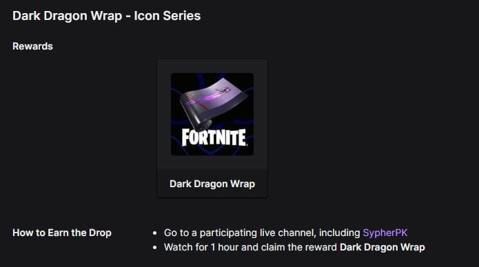 How to Get SypherPK Free Dark Dragon Wrap in Fortnite Twitch Drops