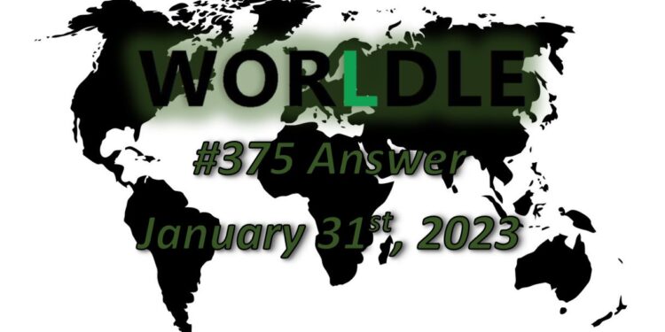 Daily Worldle 375 Answers - January 31st 2023