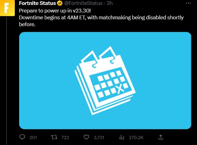 Fortnite Update Server Downtime 23.30 3.79