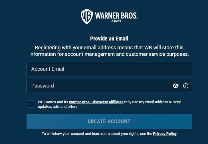 Warner Brothers Account Setup
