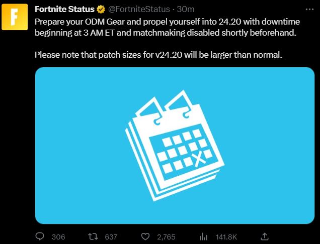 Fortnite 24.20 Update Server Downtime