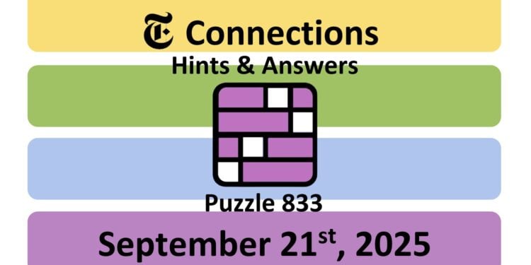 Daily NYT Connections 833 Answers - 21st September 2025