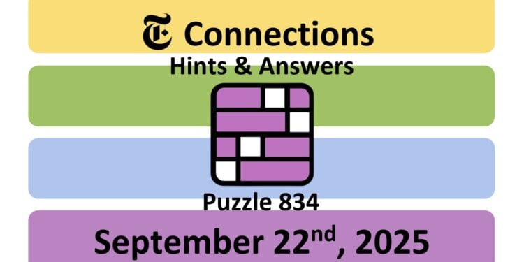 Daily NYT Connections 834 Answers - 22nd September 2025