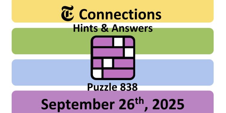 Daily NYT Connections 838 Answers - 26th September 2025