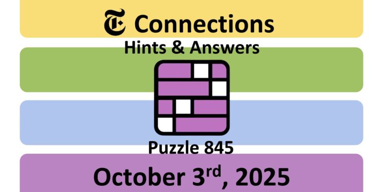 Daily NYT Connections 845 Answers - 3rd October 2025