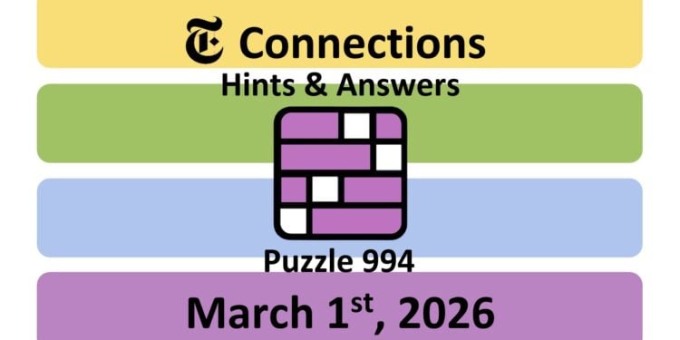Daily NYT Connections 994 Answers - 1st March 2026